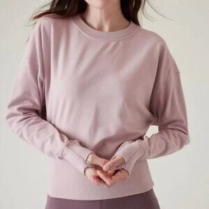Athleta Retroterry Crewneck Sweatshirt Cropped Longsleeve Smoked Mauve Pink - XS